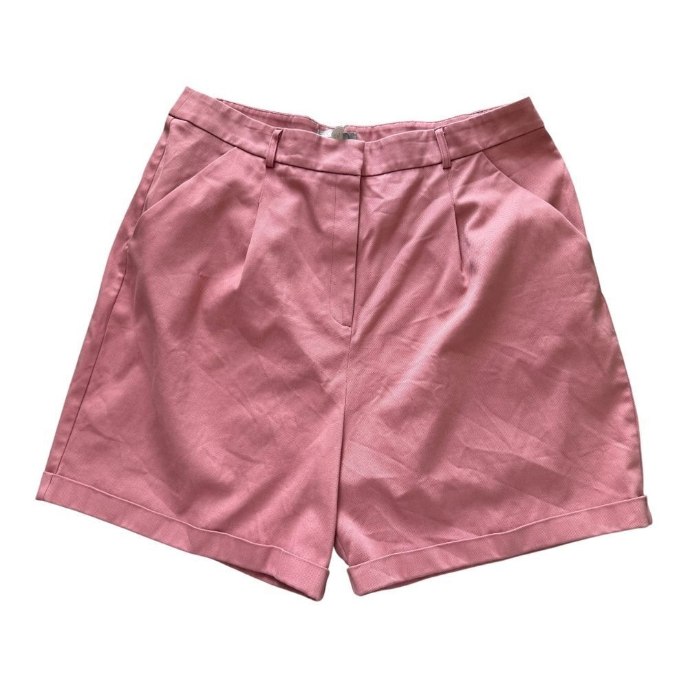 NWT ASOS Pink Pleated Cuffed Hem Tailored Shorts Solid Pockets Womens Size 14